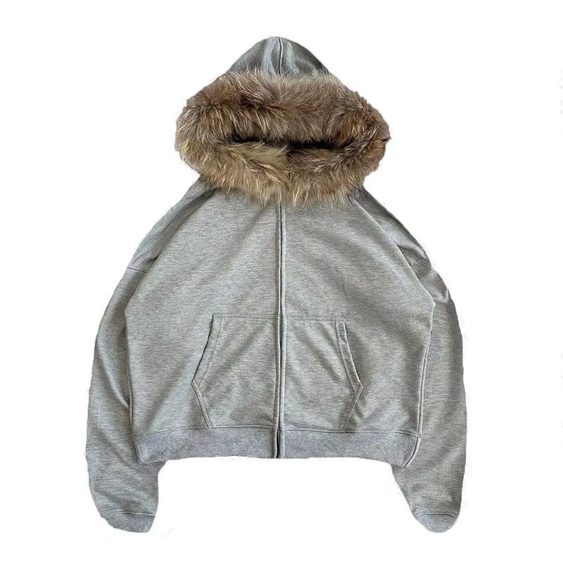 Fur Collar Zip-up Hoodie