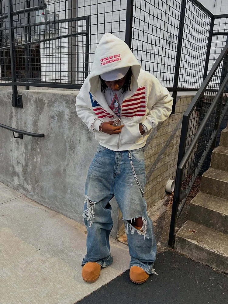 Embroidered Zip-up Hoodie