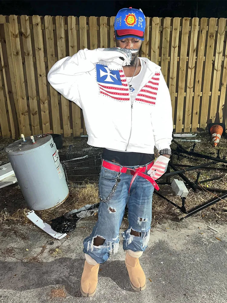 Embroidered Zip-up Hoodie