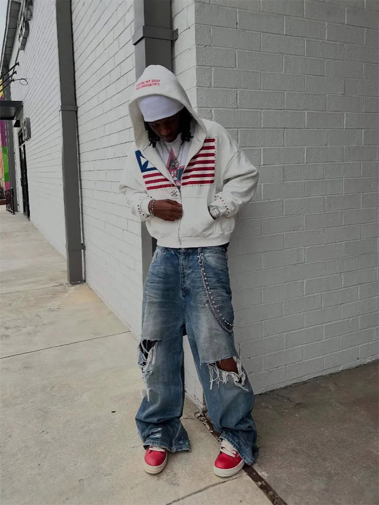 Embroidered Zip-up Hoodie