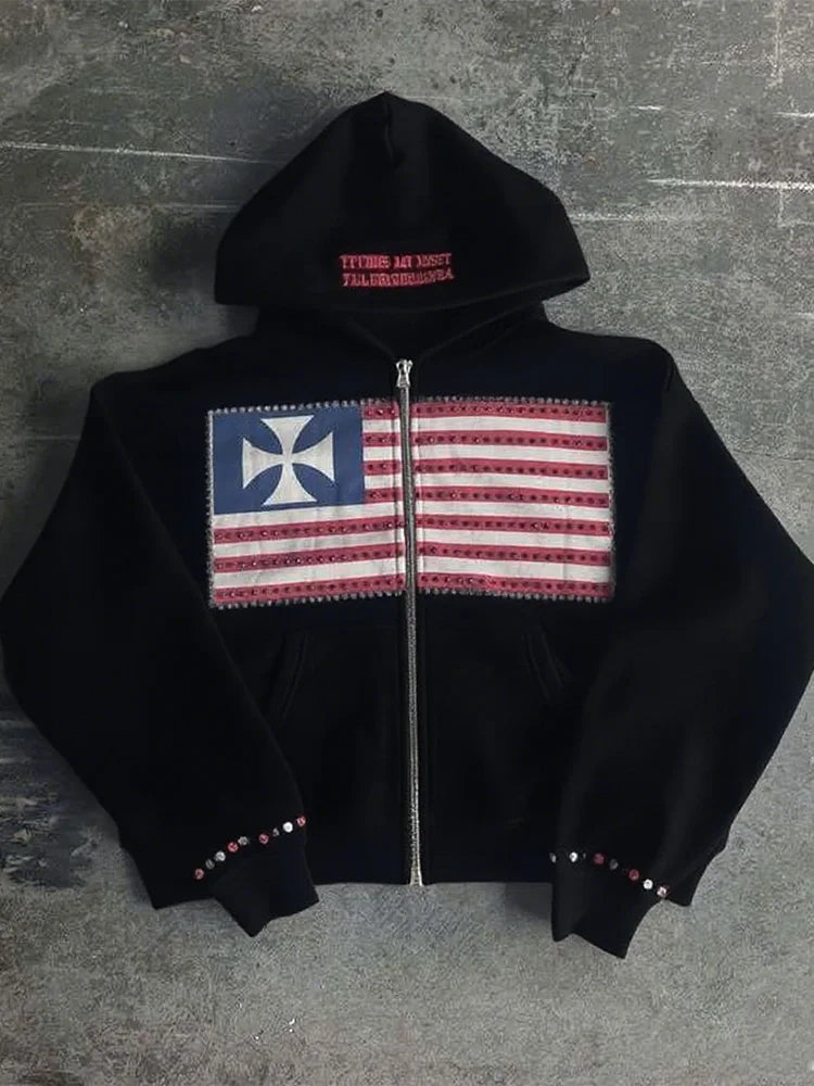 Embroidered Zip-up Hoodie