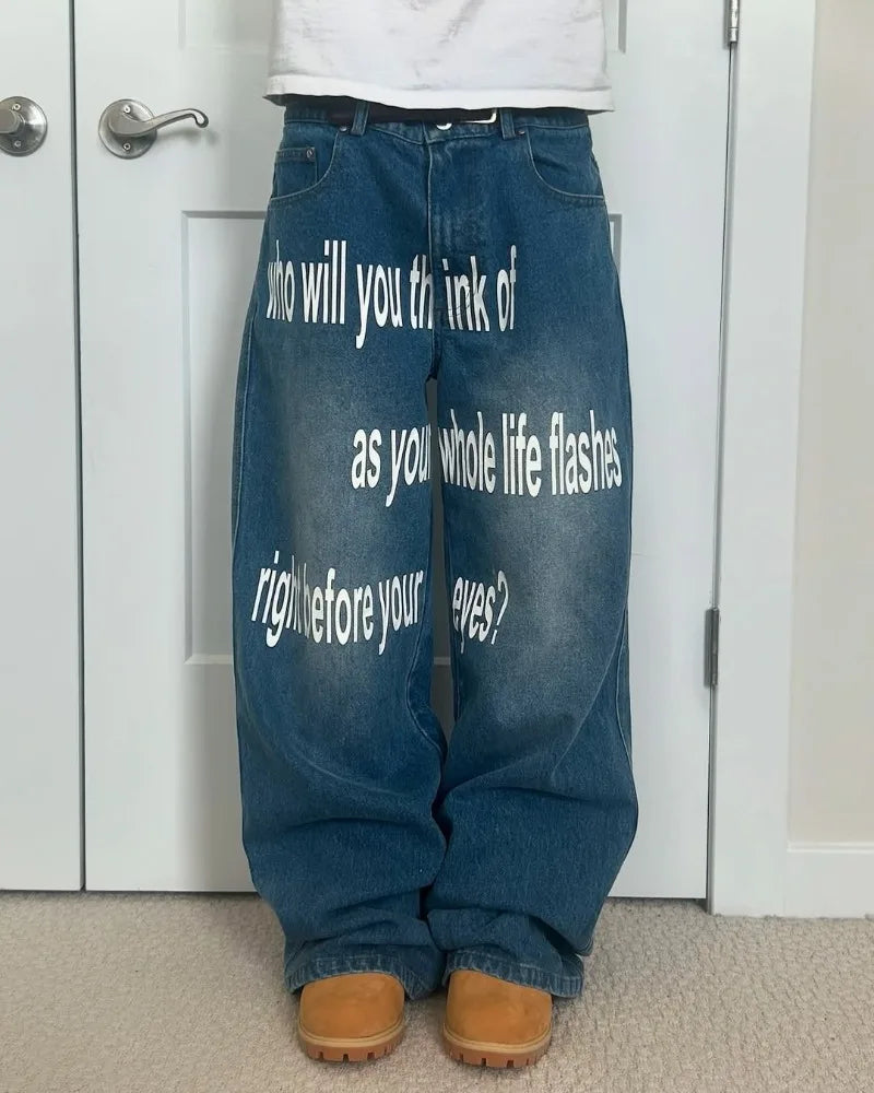 Letter Print Jeans