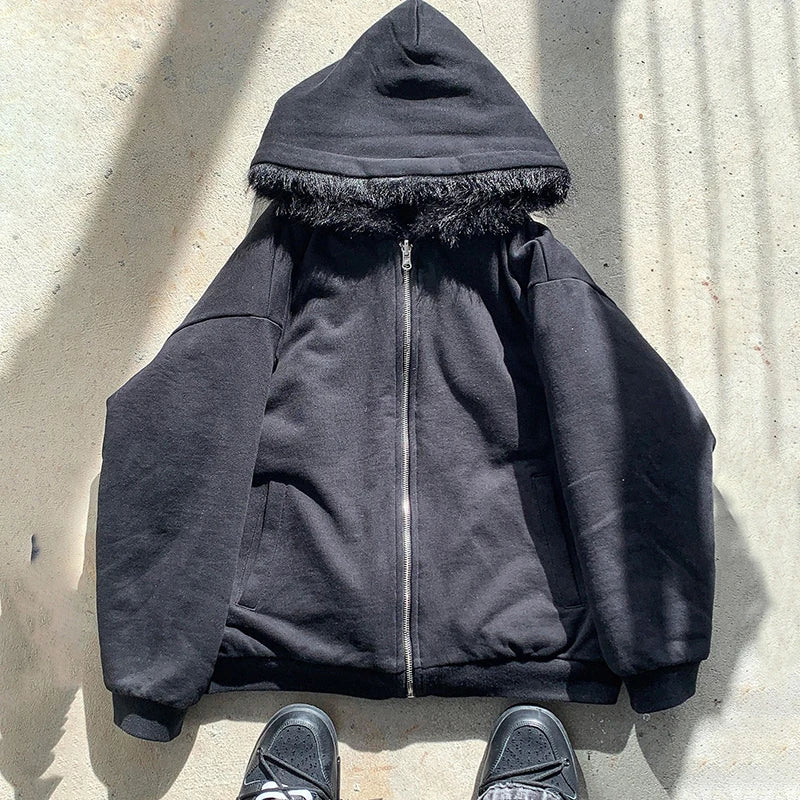 Unisex Fur Collar Zip-up Hoodie