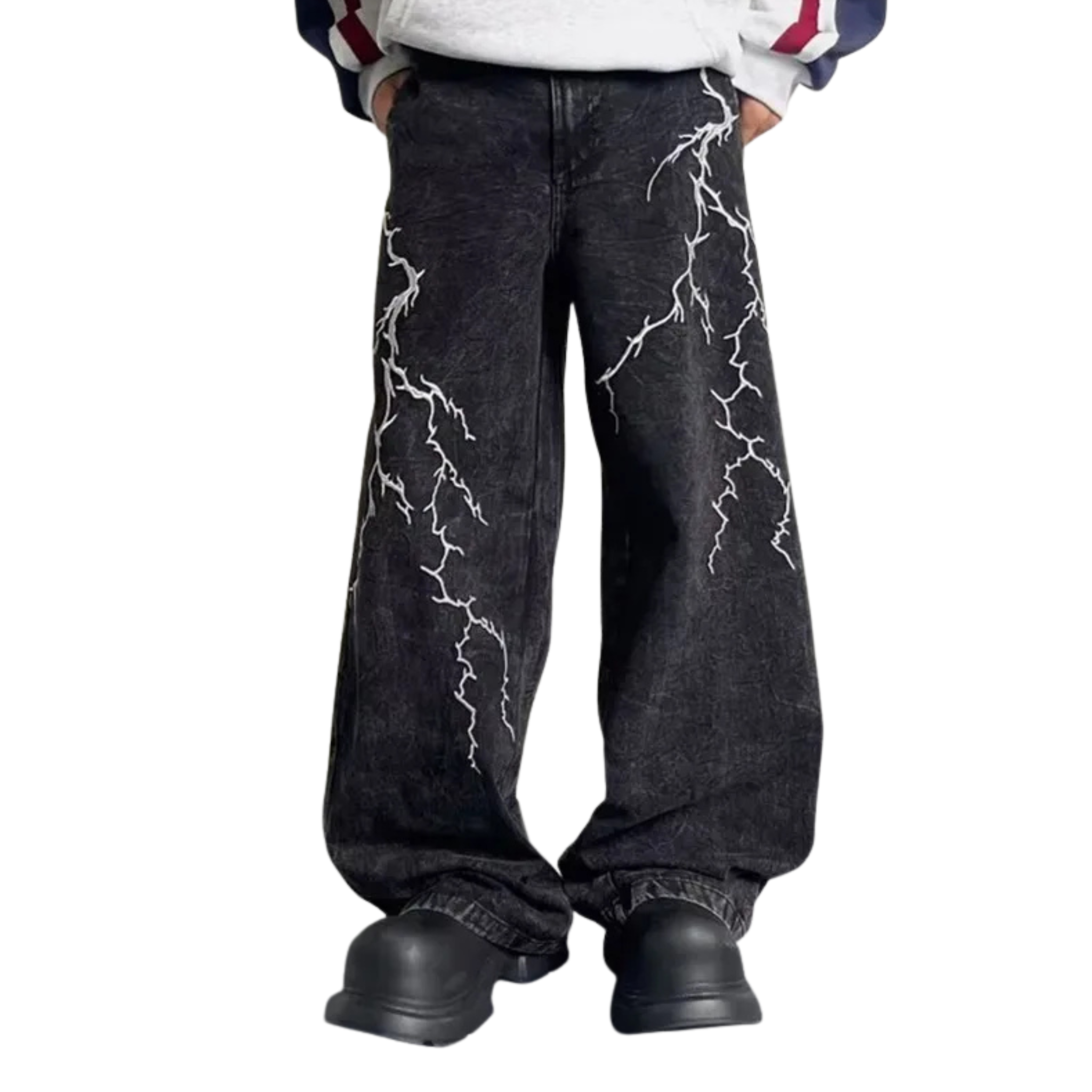Lightning Embroidered Baggy Jeans