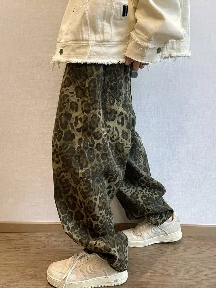 Oversized Leopard Print Jeans