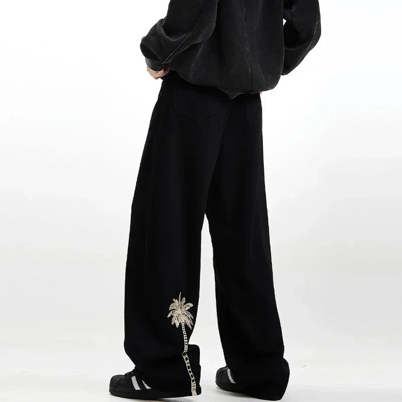 Coconut Tree Embroidered Jeans