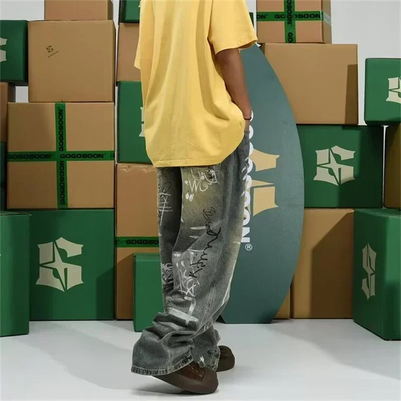 Graffiti Distressed Baggy  Jeans