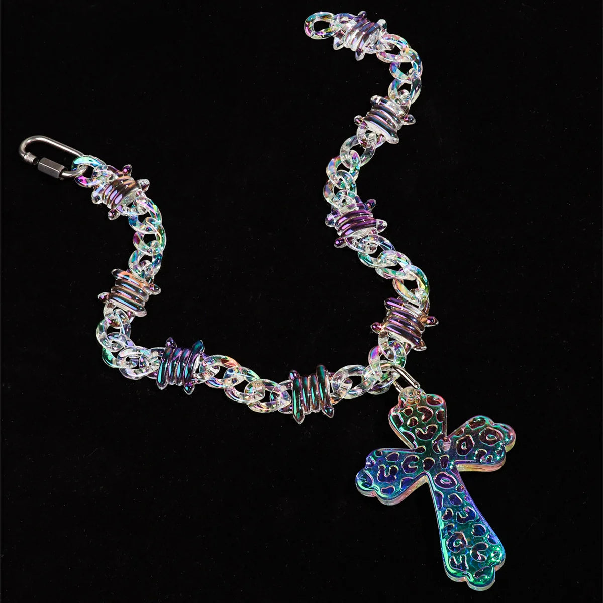 Acrylic Iridescent Cross Necklace