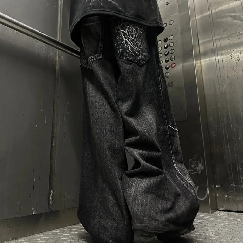 Embroidered Baggy Jeans