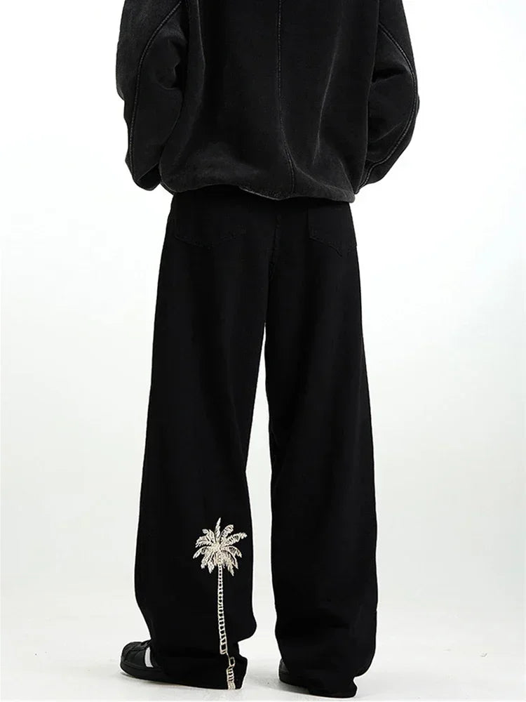 Coconut Tree Embroidered Jeans