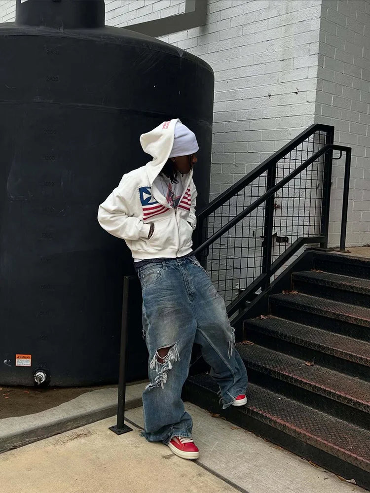 Embroidered Zip-up Hoodie