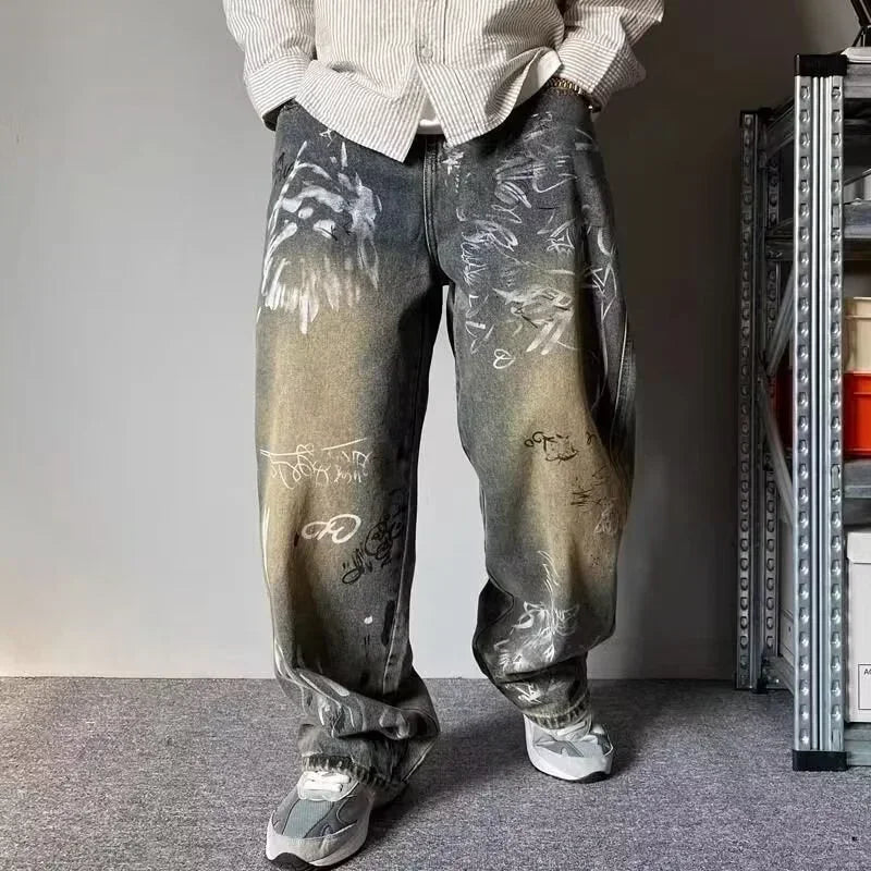 Graffiti Distressed Baggy  Jeans