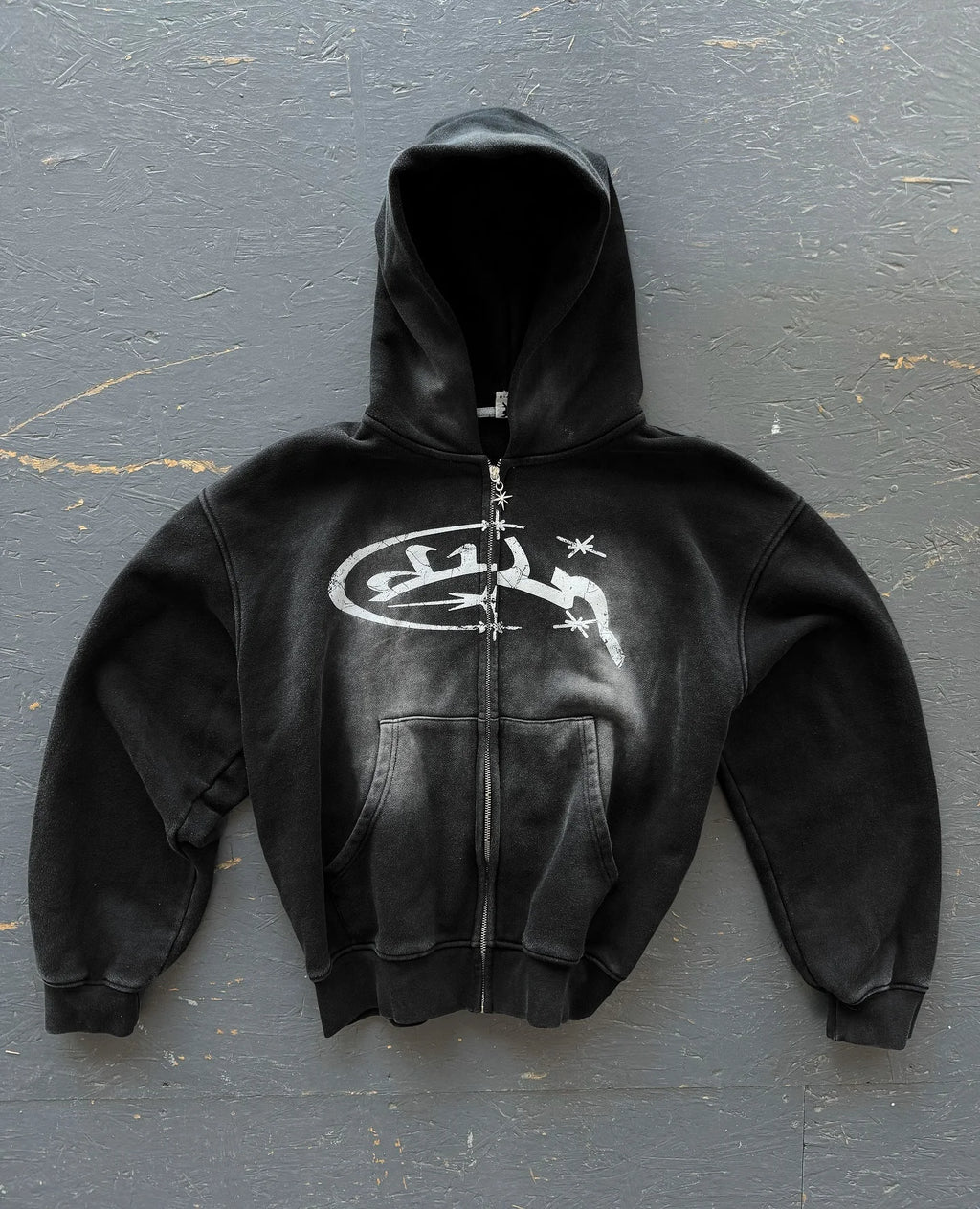 Vintage Print Zip-Up Hoodie