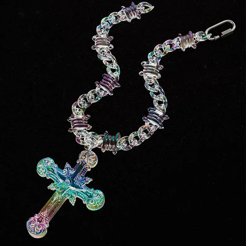 Acrylic Iridescent Cross Necklace