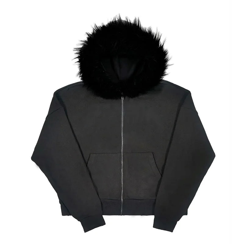 Unisex Fur Collar Zip-up Hoodie