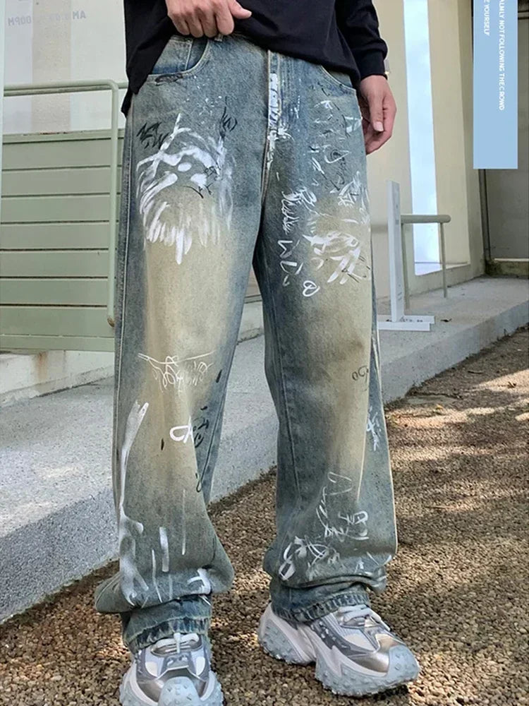 Graffiti Distressed Baggy  Jeans