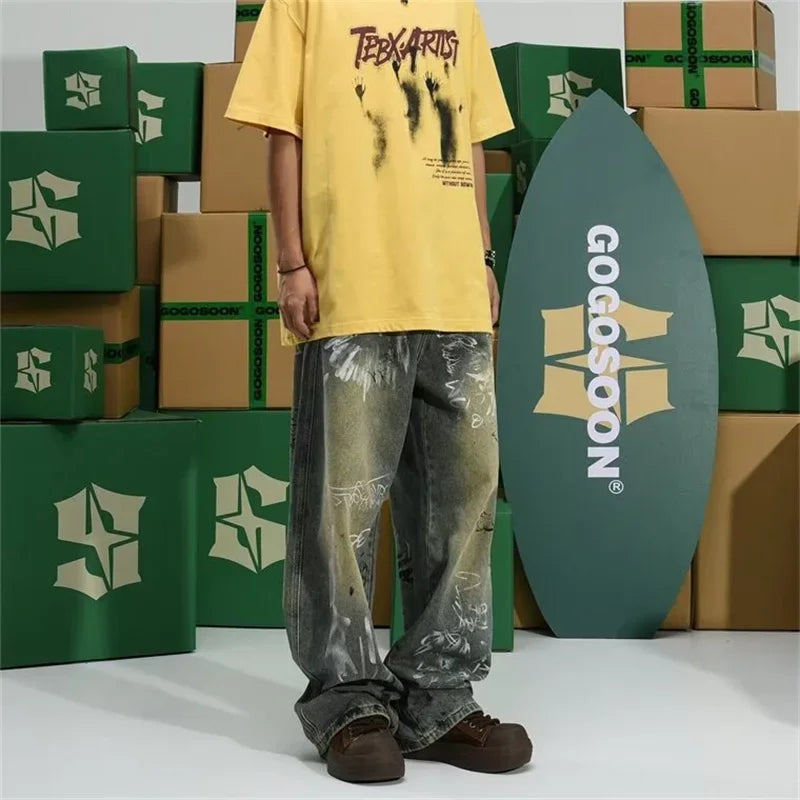 Graffiti Distressed Baggy  Jeans