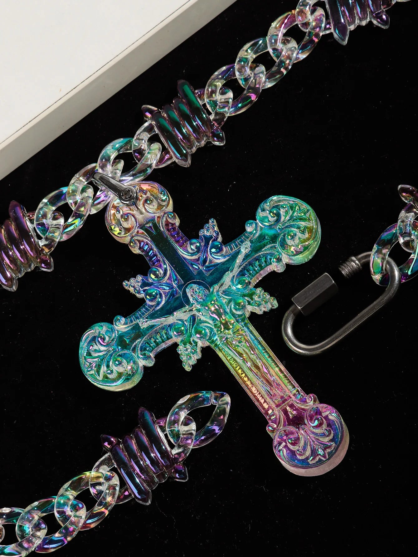 Acrylic Iridescent Cross Necklace