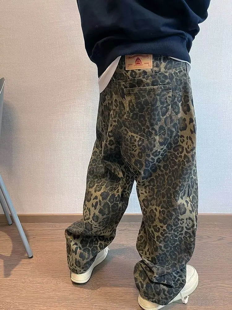 Oversized Leopard Print Jeans