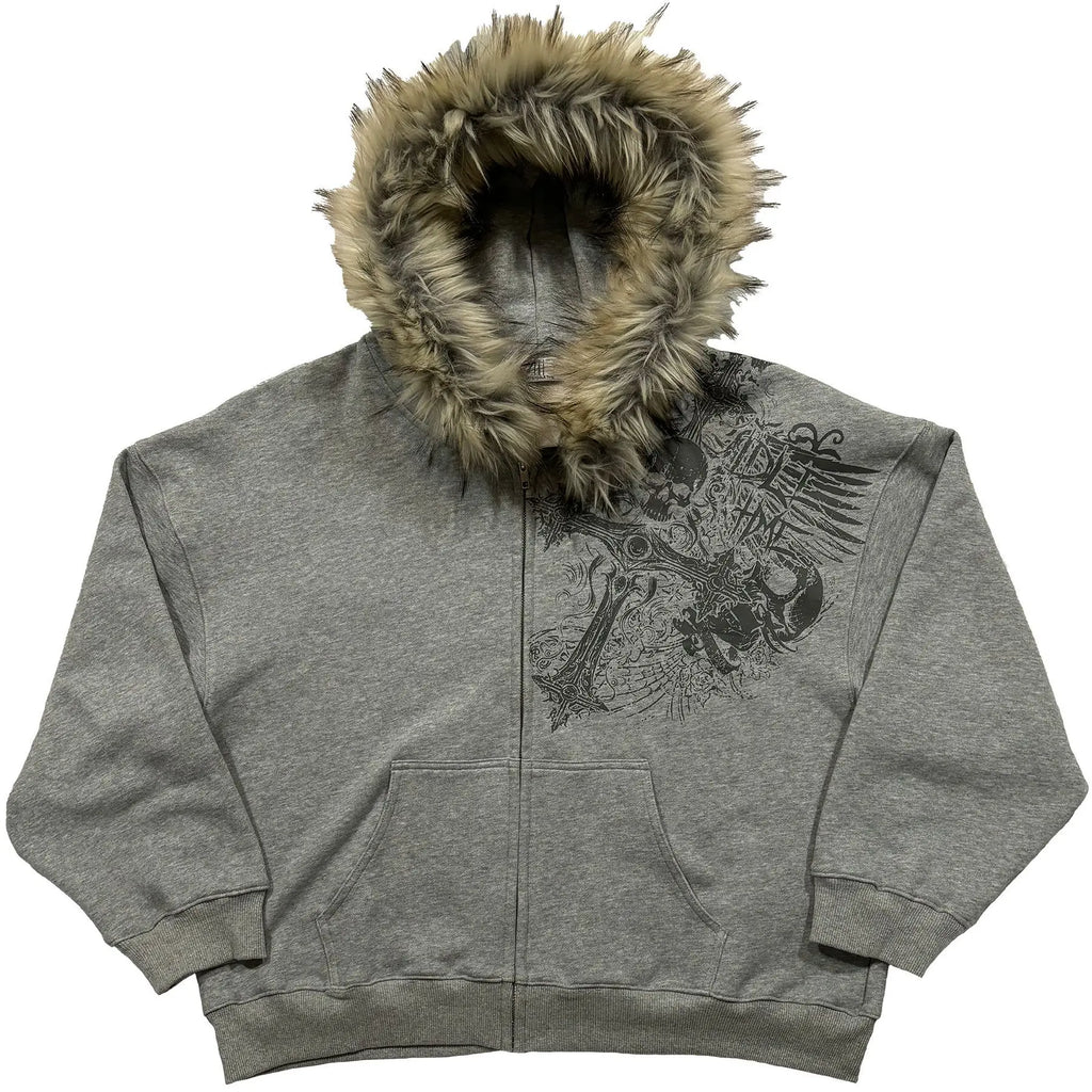 Fur Collar Zip-up Hoodie